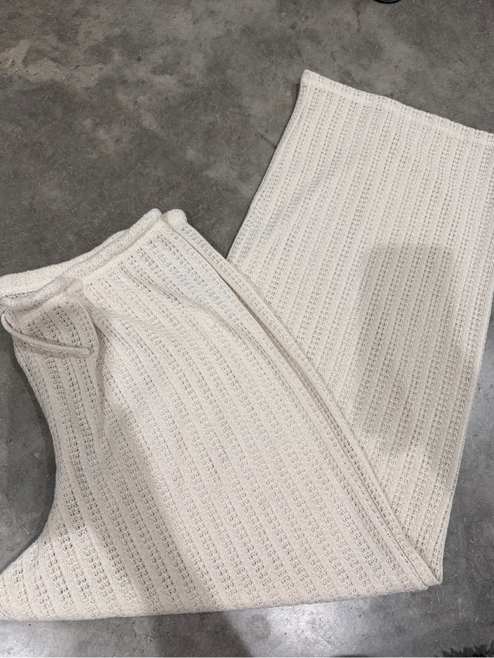Divided Wide-Leg Knit Pants Cream Swim Cover Beach Elastic Stretch Tie Waist L